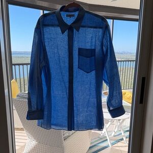 Lafayette 148 New York Light Blue Linen Blouse